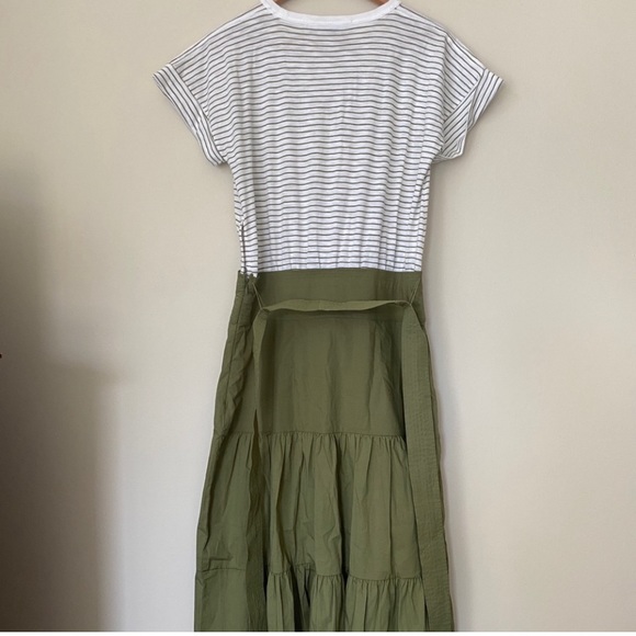 VERONICA BEARD Trail Mixed Media Midi Belted Shirt Dress Striped Olive Green - Picture 5 of 5